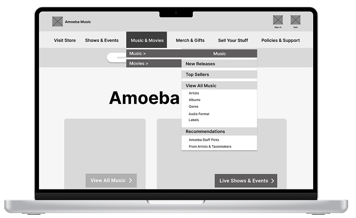 Black and white screen of a website