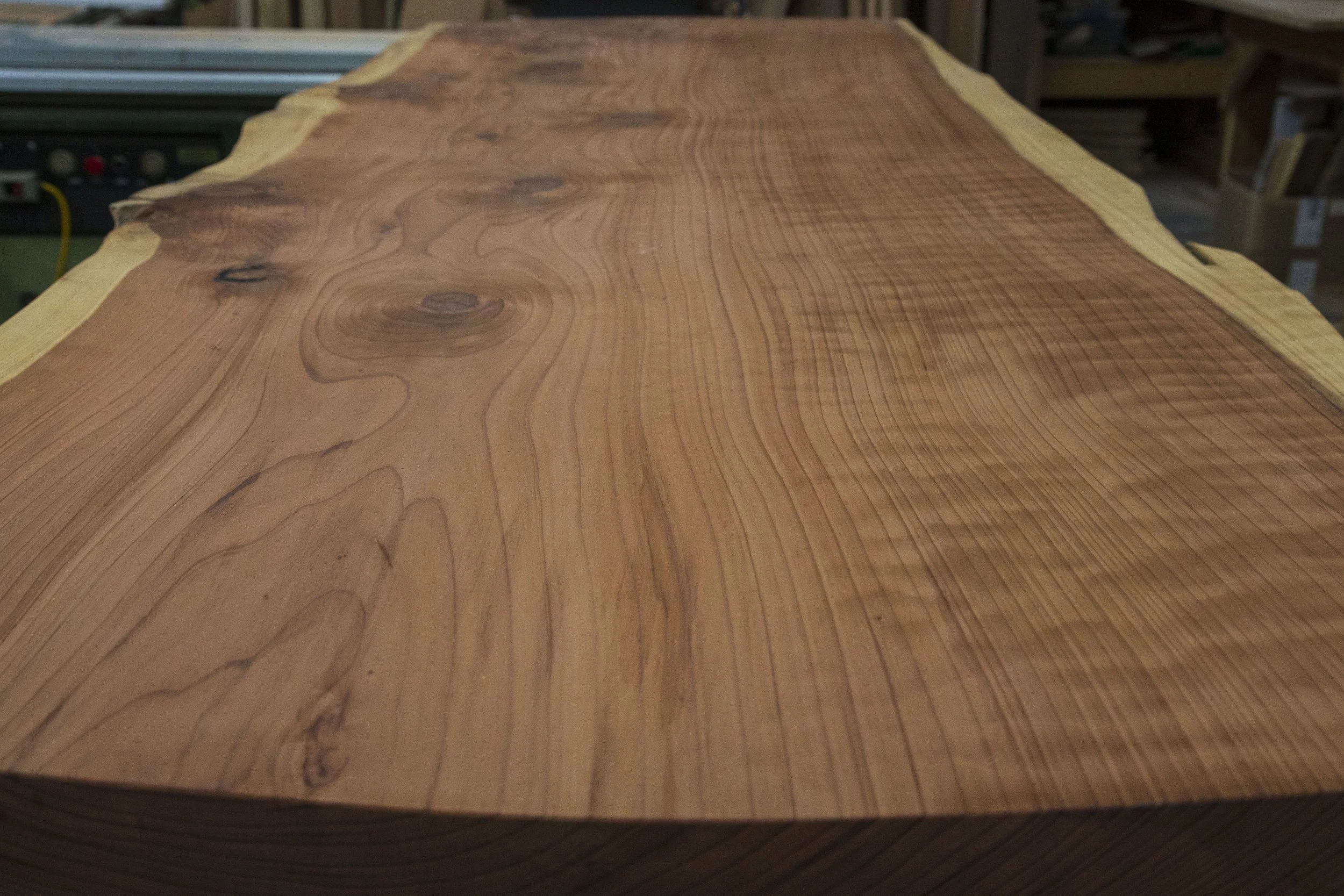 End view of surfaced redwood slab