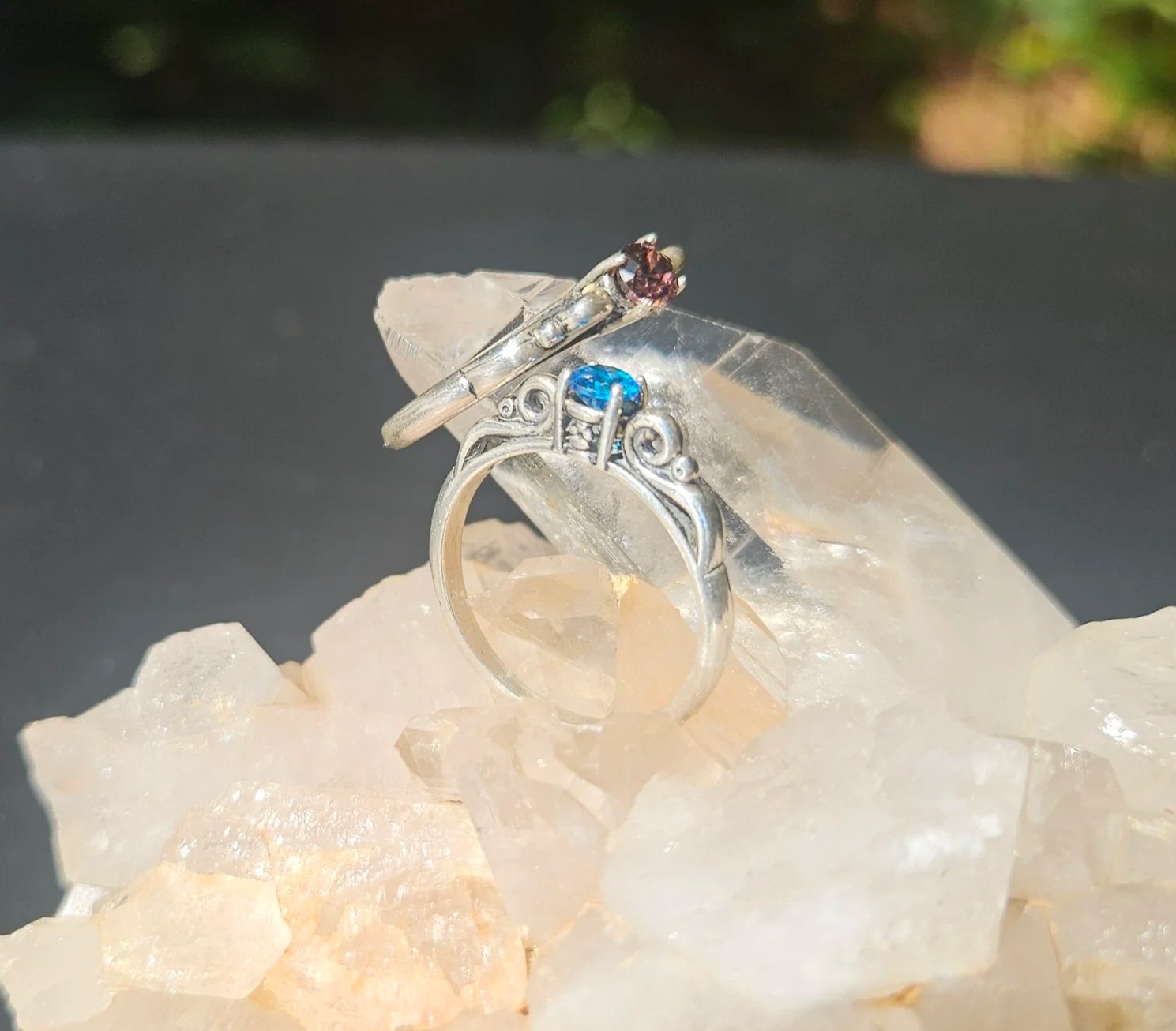 Synthetic Birthstone 4 mm Side Scroll Ring Set in .925 Sterling Silver
