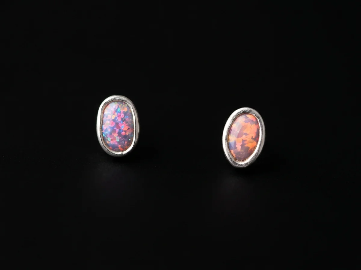 Small Multicolor Opal Studs Set in .925 Sterling Silver