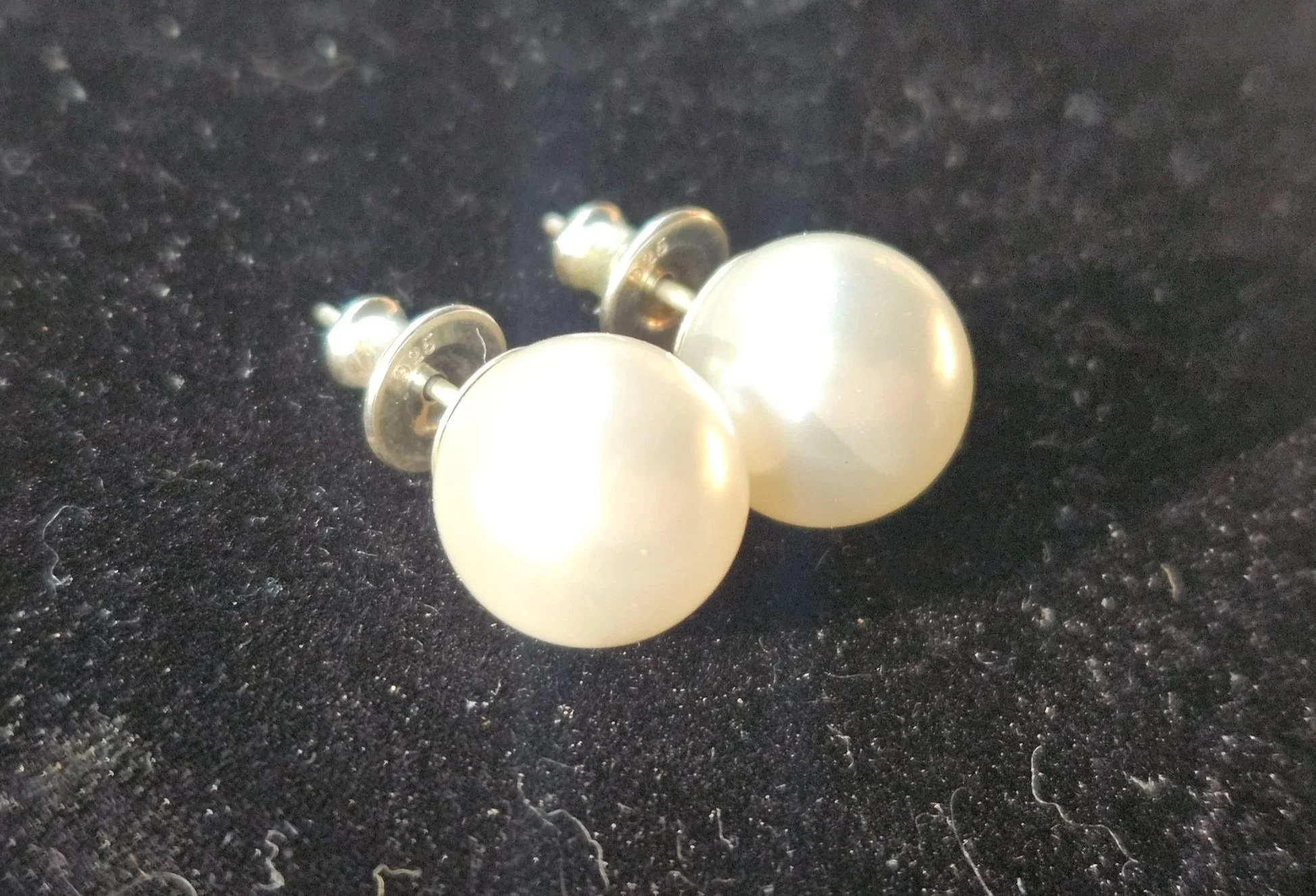 Classic Large White Pearl Studs Set in .925 Sterling Silver
