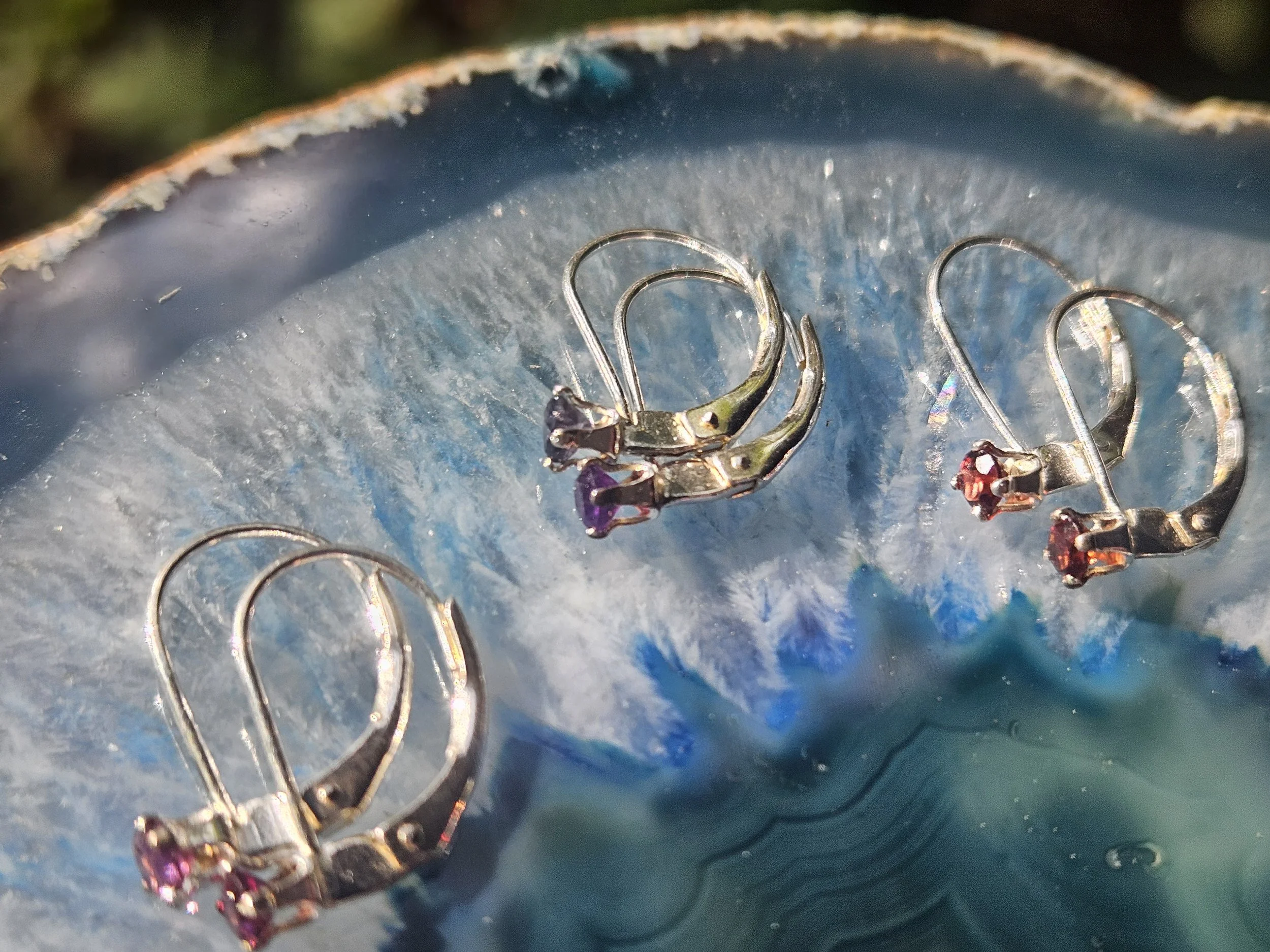 Faceted Amethyst or Garnet Set in .925 Sterling Silver Leverbacks (Copy)
