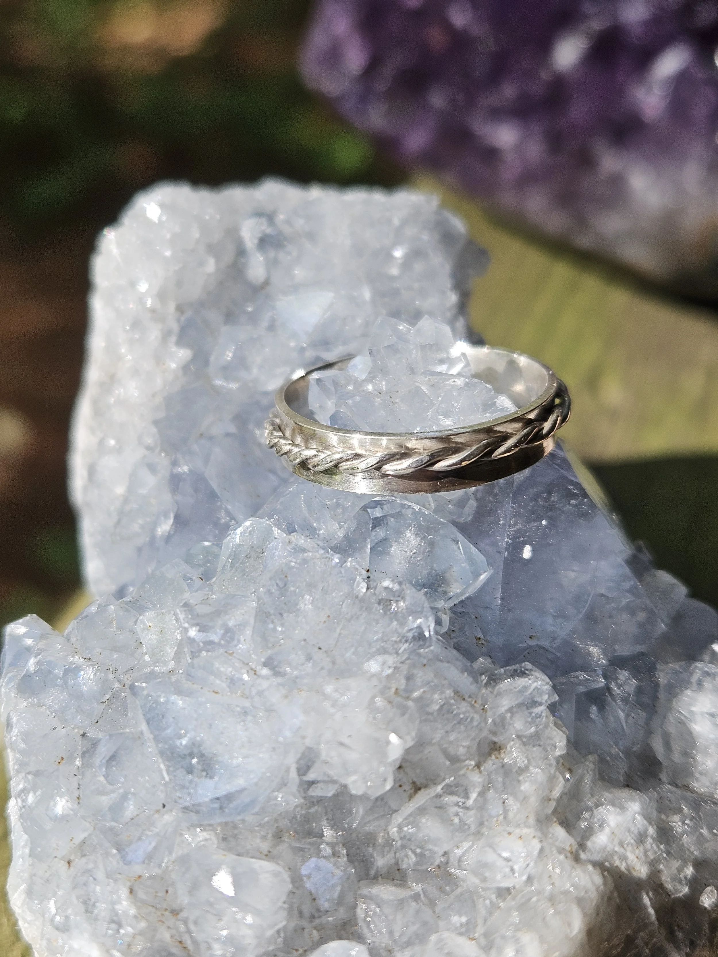 Slim .925 Sterling Silver Braided Fidget Spinner Ring