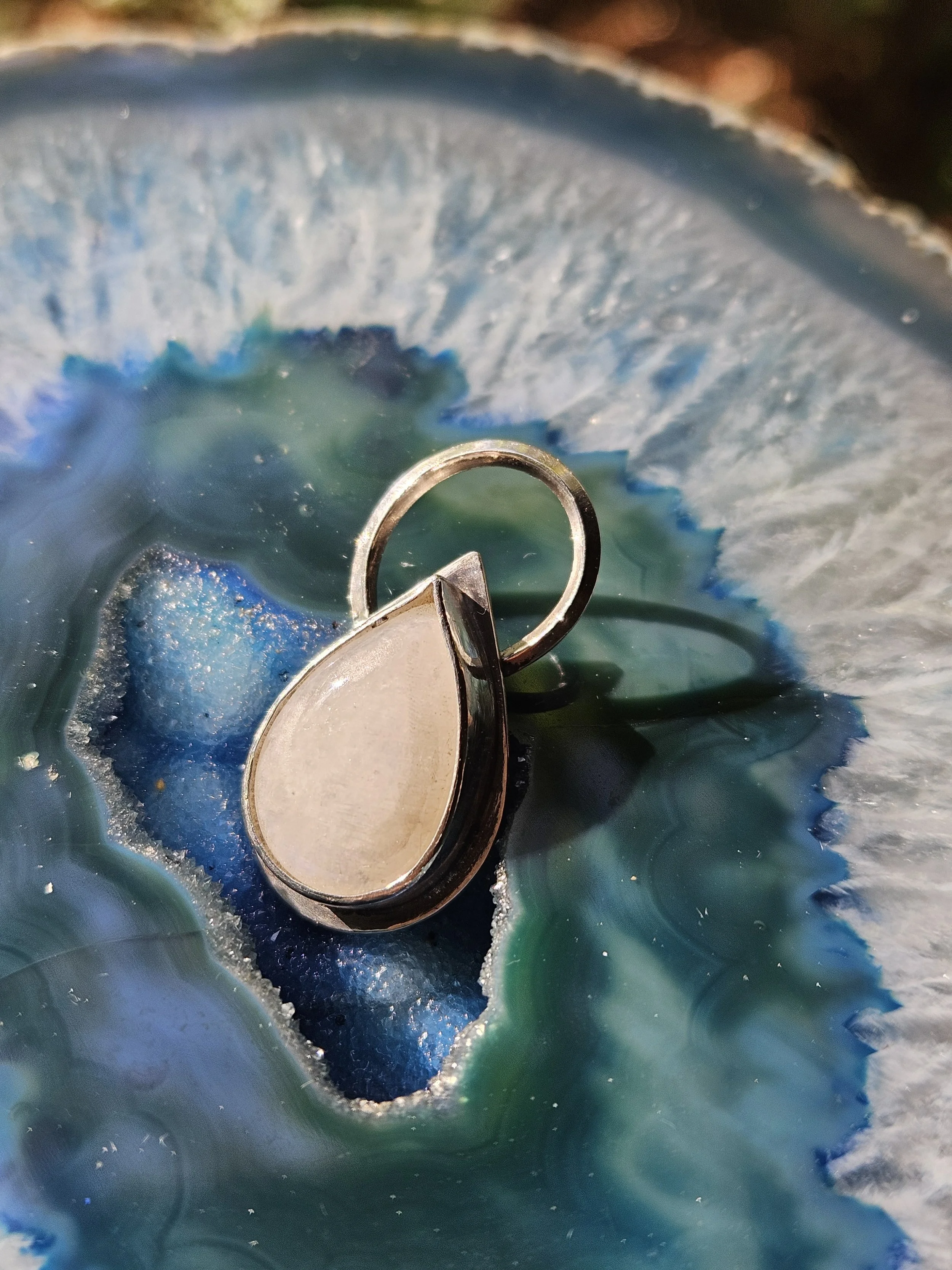Drop of Rainbow Moonstone Pendant Set in .925 Sterling Silver