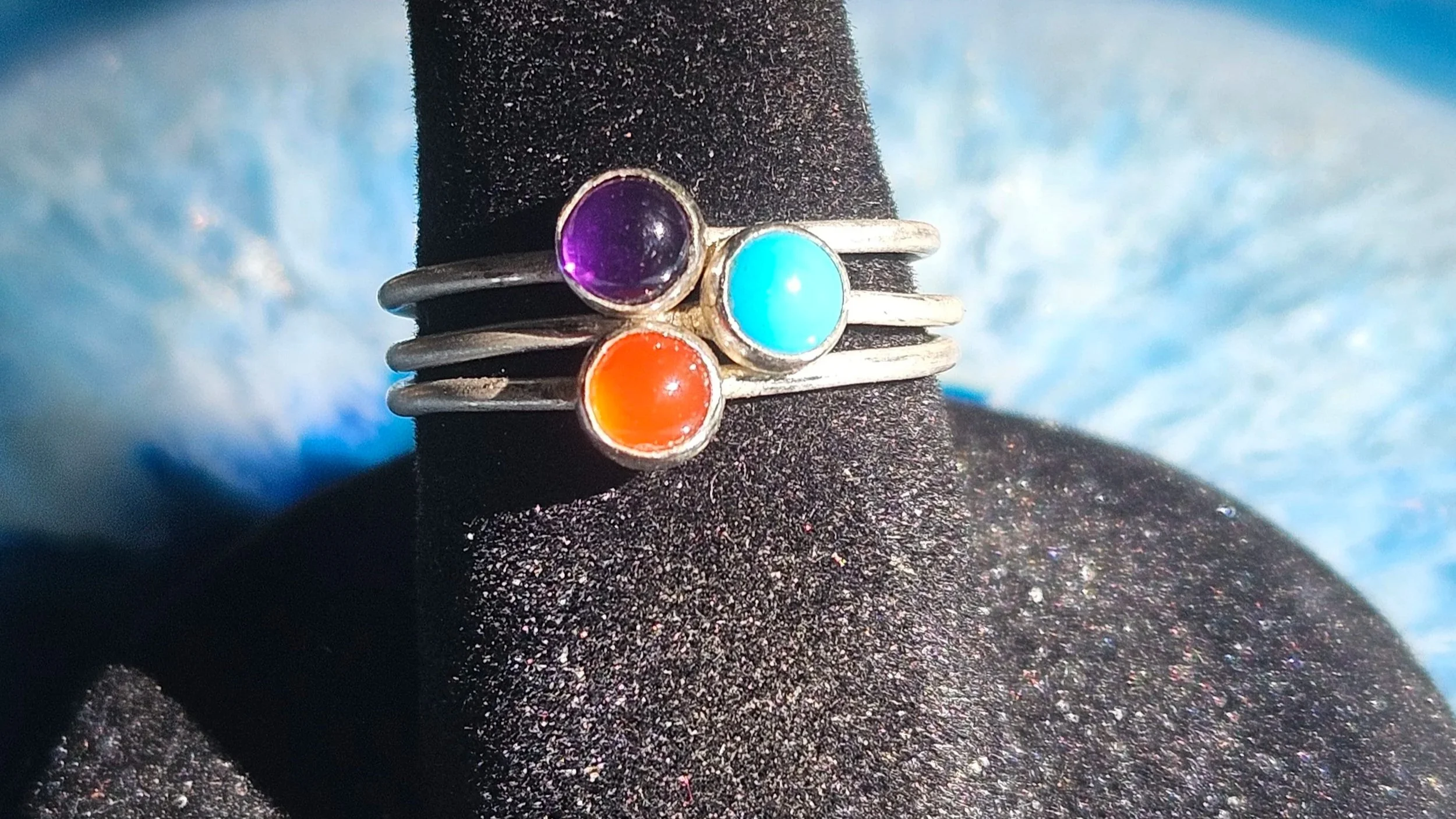 Bright Multi-Stone 3 Stacking Ring Set in .925 Sterling Silver
