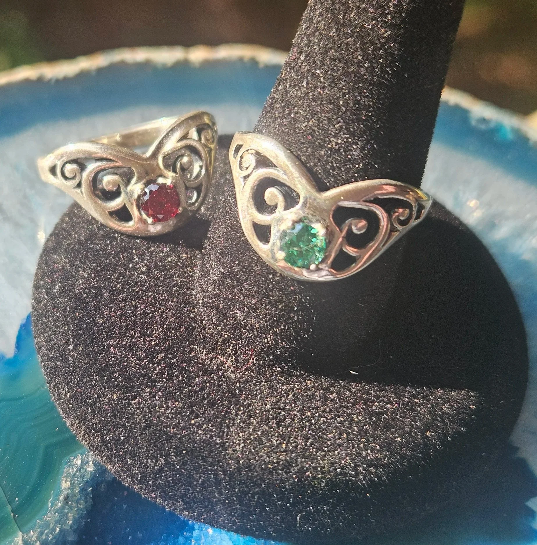 Synthetic Birthstone 4 mm Filigree Ring Set in .925 Sterling Silver