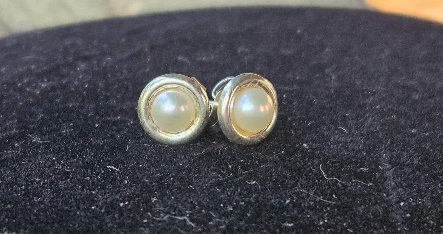 Classic Small White Freshwater Pearl Studs Set in .925 Sterling Silver