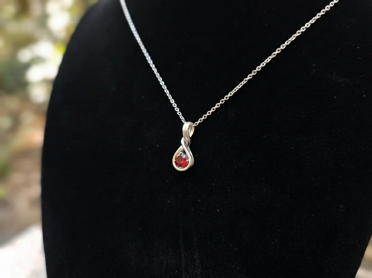 Forever Love Eternity Knot With Garnet Necklace in .925 Sterling Silver