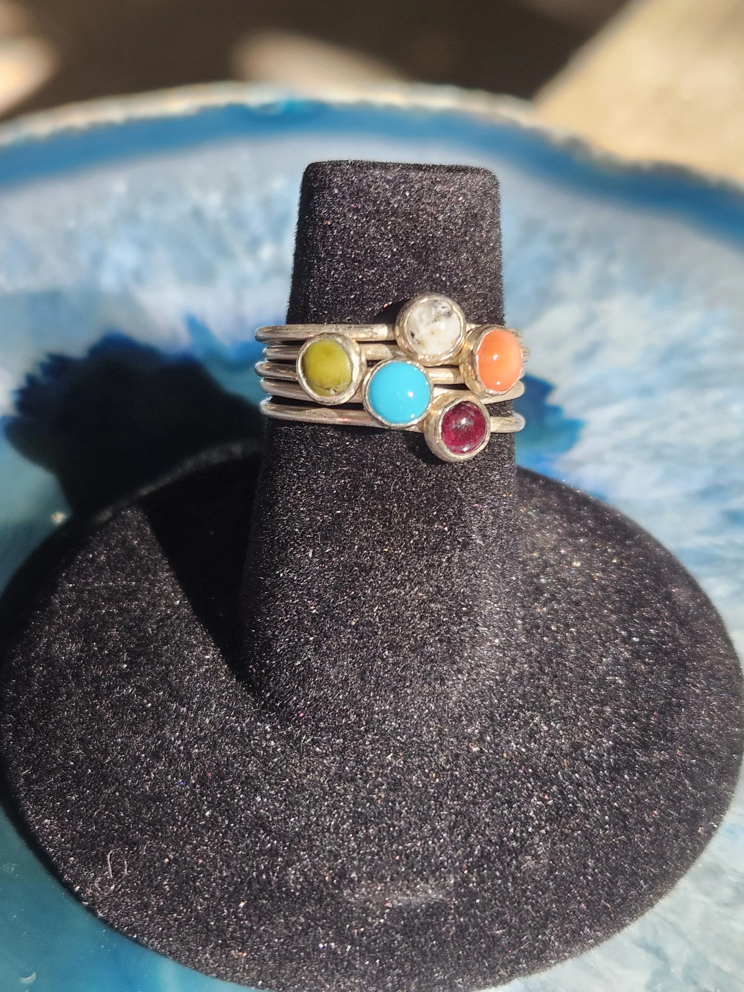 Southwestern Multi-Stone 5 Stacking Ring Set in .925 Sterling Silver