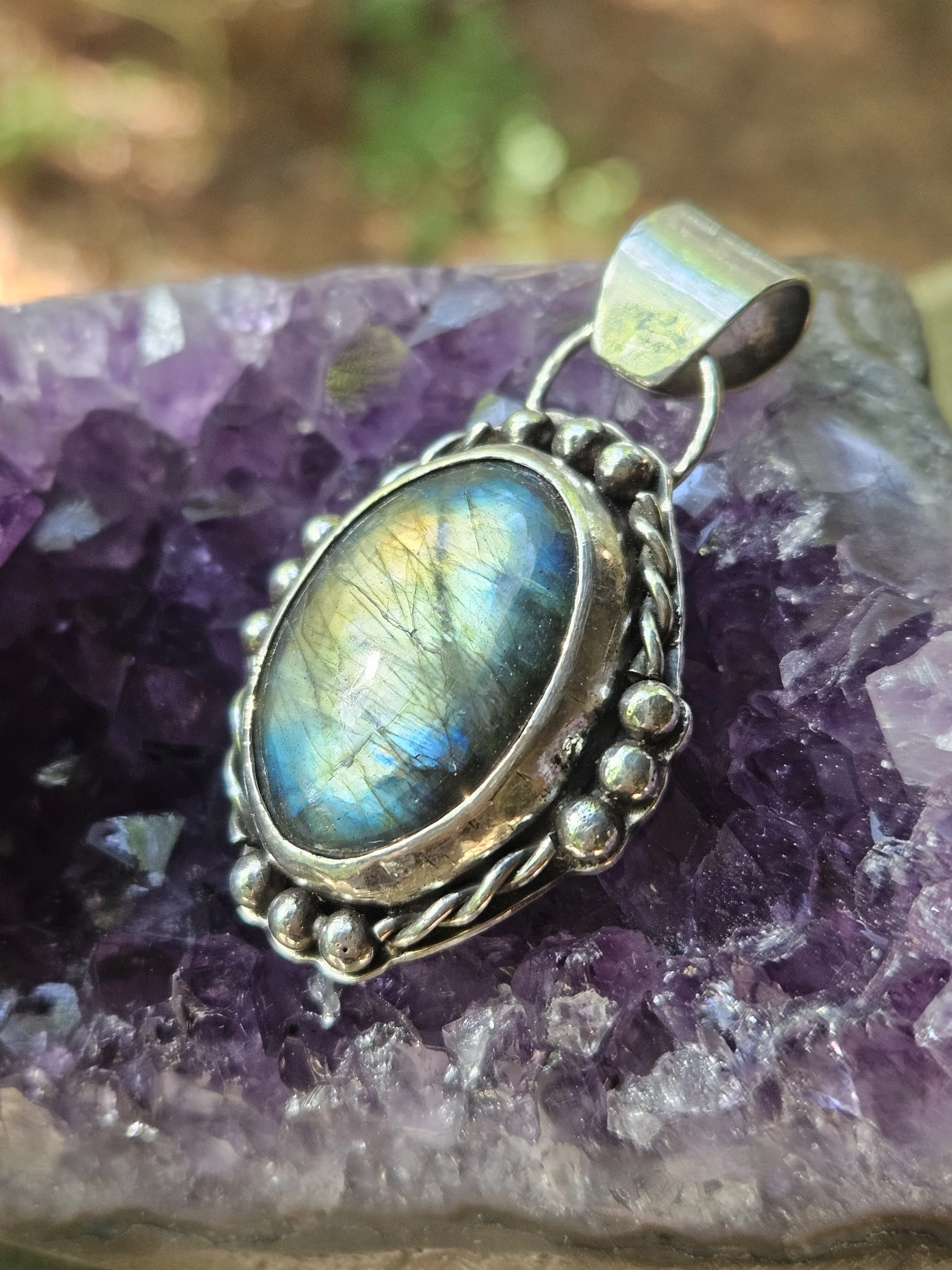 Brilliant Blue Flash Labradorite Pendant in .925 Sterling Silver