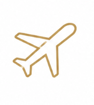 Outline drawing of an airplane in gold color