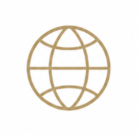 Line drawing of a globe or world map with horizontal and vertical lines.