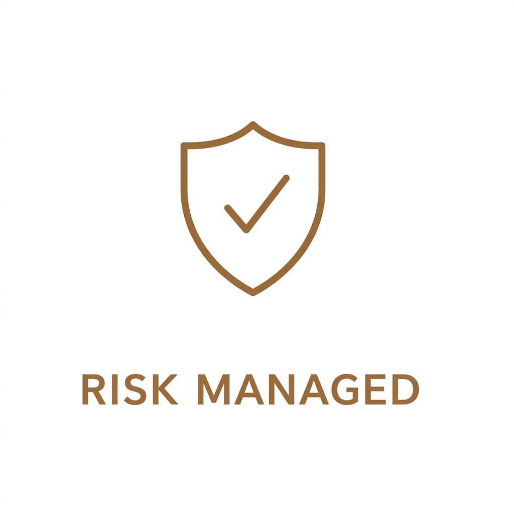 A shield with a checkmark inside it, and the words "Risk Managed" underneath.