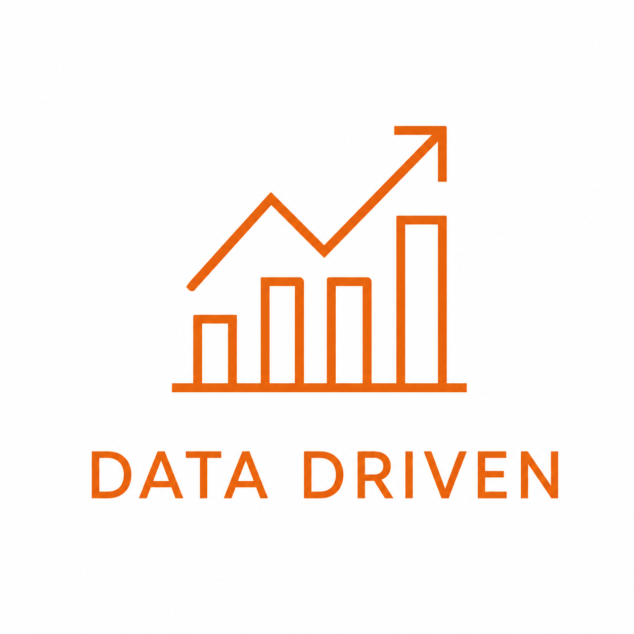 An orange line graph with upward trend and bar chart with four bars, with the text 'DATA DRIVEN' below.