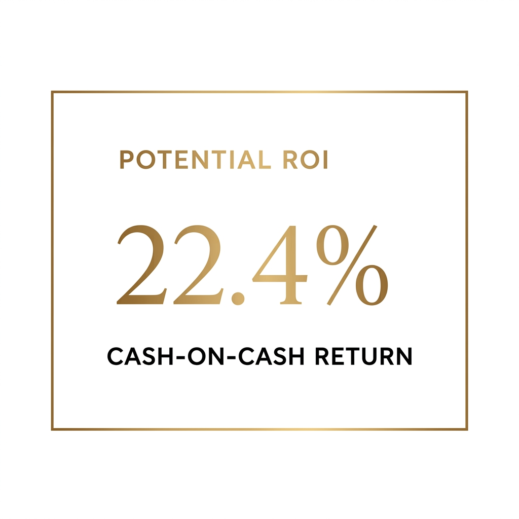 A graphic with text showing a potential ROI of 22.4% and a cash-on-cash return in black.