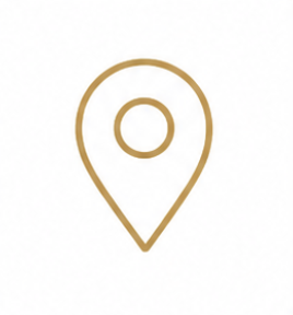 A gold outline of a map location pin on a white background.