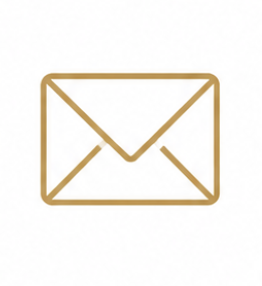 Gold outline of an envelope or email icon on a white background.