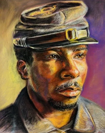 "Joelle of the 54th" this original chalk pastel drawing is 19.5 inches by 25.5 inches
