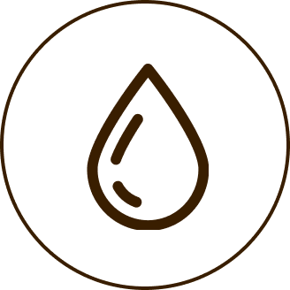A simple icon of a water drop enclosed in a circle.