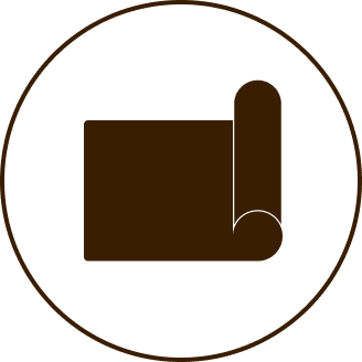 Icon of a brown rolled-up document or scroll inside a circular outline.
