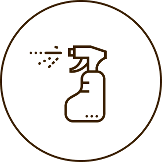 Icon of a spray bottle with mist coming out inside a circle.