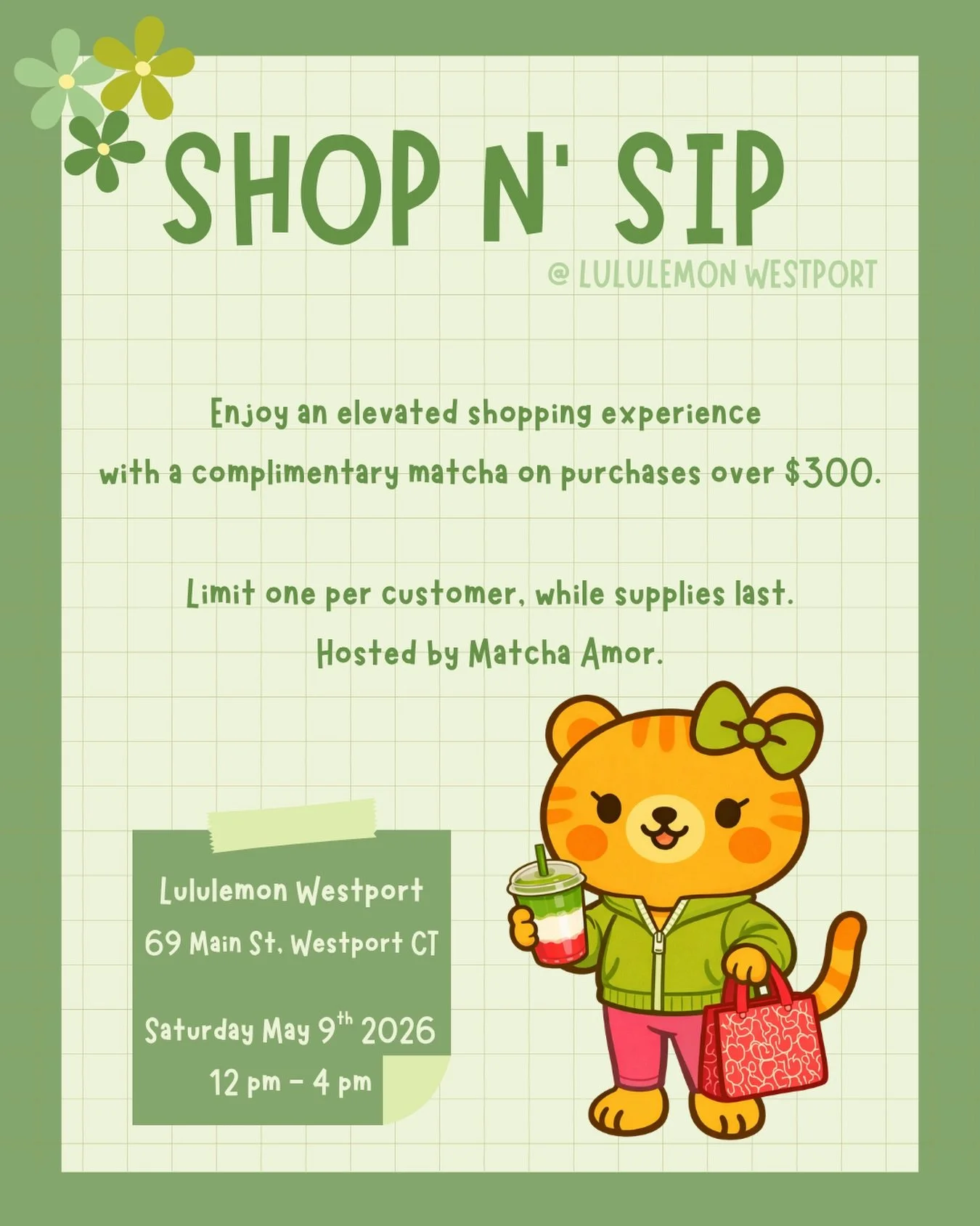 Thinking Mother&rsquo;s Day shopping? We&rsquo;ve got you! 🌷

We&rsquo;ve partnered with Lululemon Westport to treat you to a complimentary matcha with any $300+ purchase.
(while supplies last) 💚

Join us in-store from 12&ndash;4 PM on Saturday, Ma