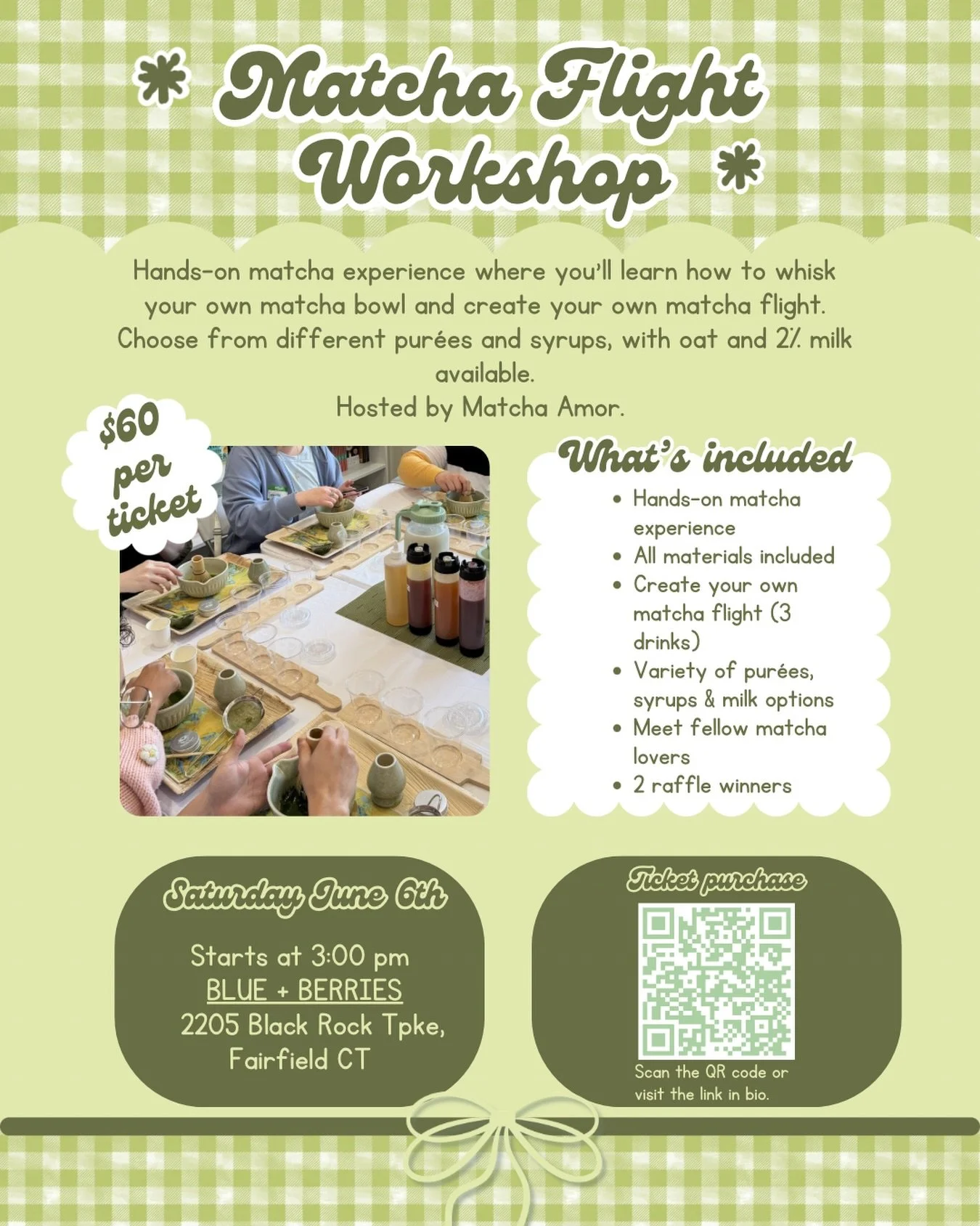 We&rsquo;re back with another Matcha Flight Workshop 💚🍵

Join us on June 6th at @blue_andberries for a hands-on experience where you&rsquo;ll learn how to whisk your own matcha and create a 3-drink matcha flight with different syrups and pur&eacute