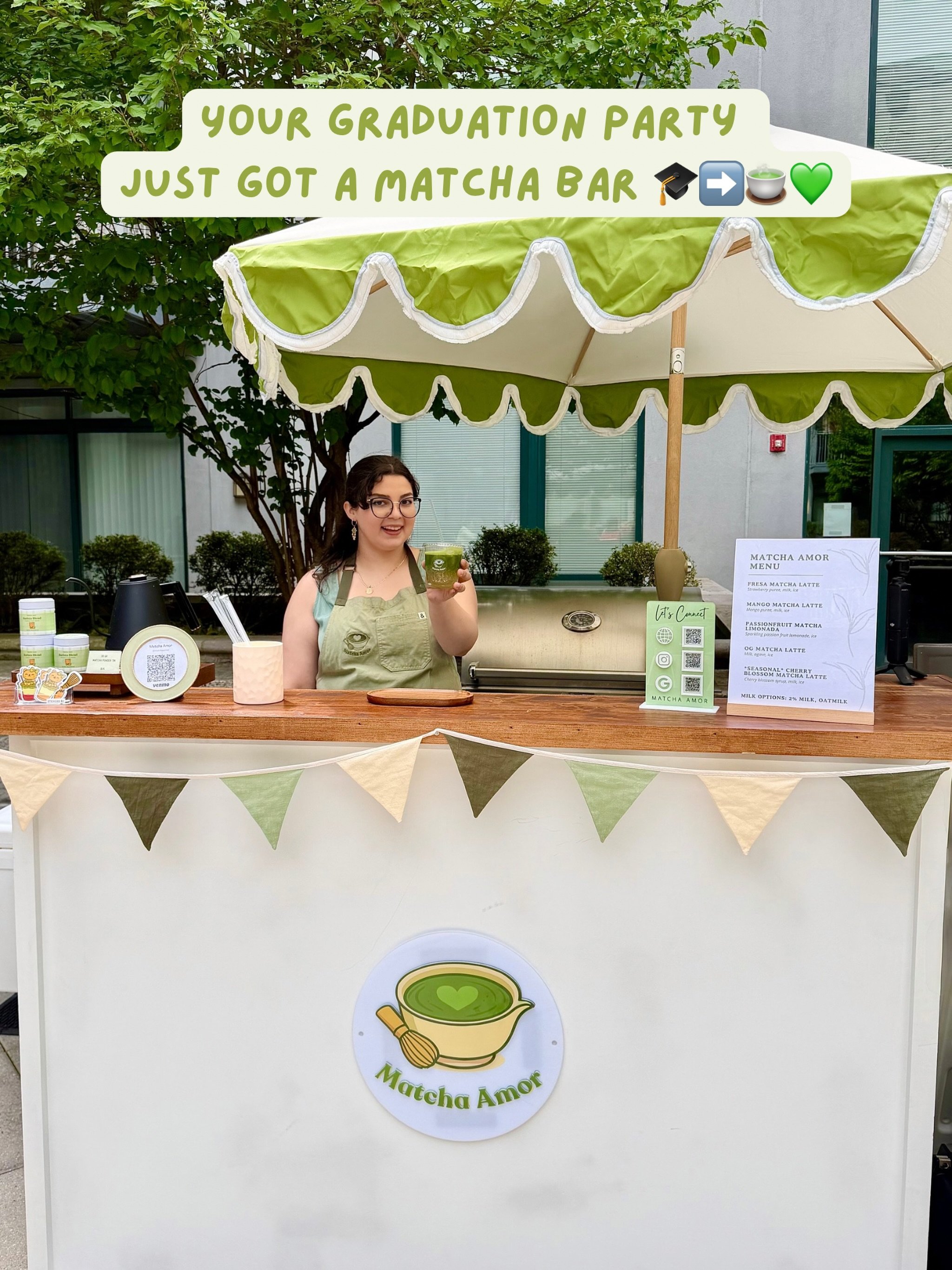 Graduation season calls for handcrafted matcha drinks 🎓🍵✨
Bringing the matcha bar to celebrations, backyard parties &amp; grad weekends all season long 💚 
dm to book or visit www.matcha-amor.com ☀️
.
.
.
.
.
.
Matcha amor ct, matcha bar for gradua