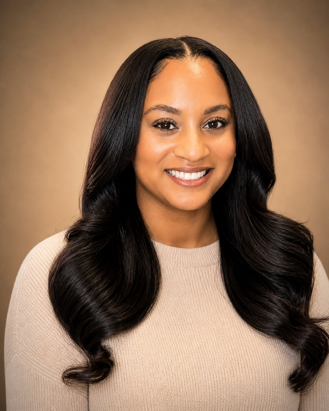 middle part sewin, natural sewin, loose curls
