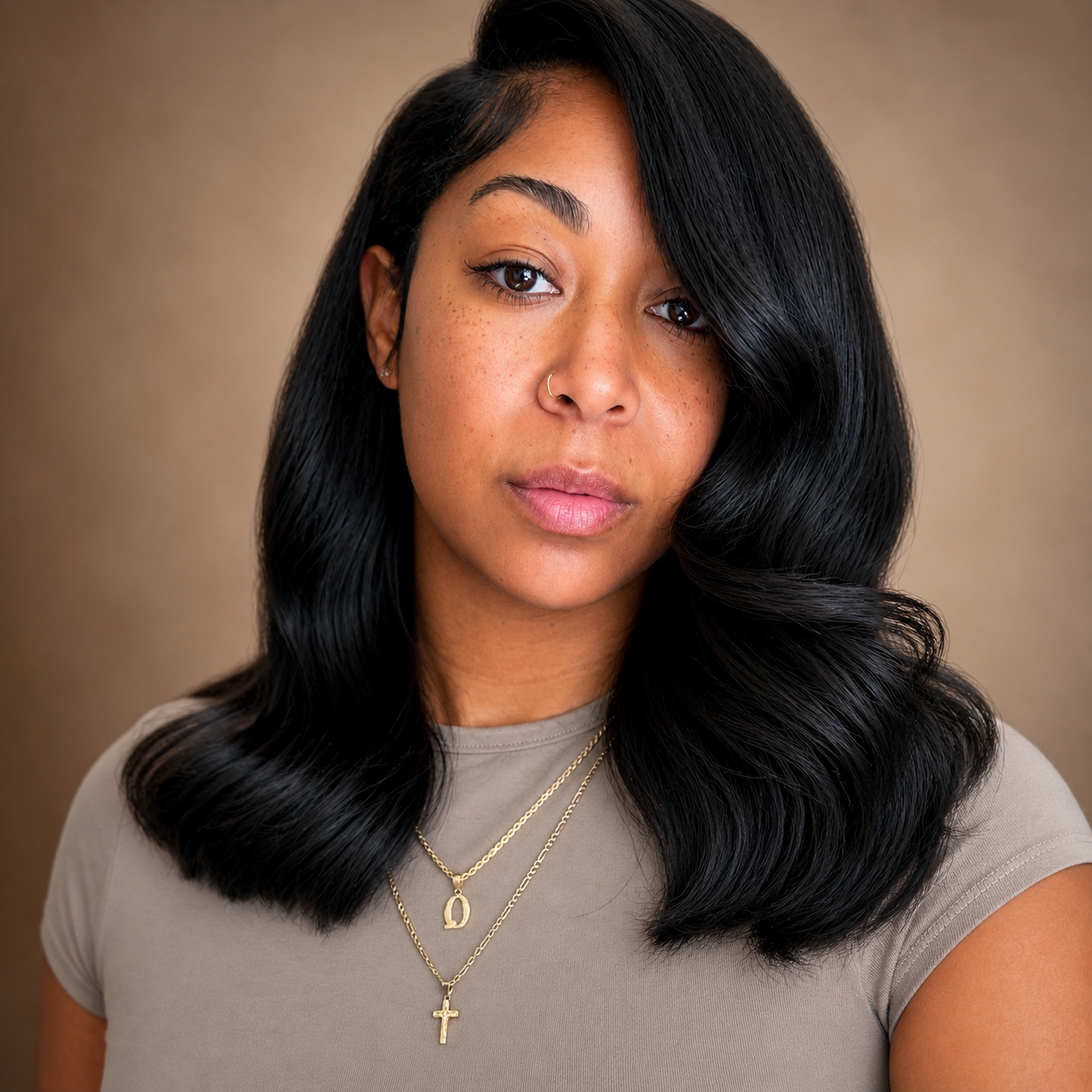 side part sewin, loose curls, natural sewin