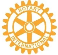 Gold Rotary International emblem with the Rotary gear logo and text