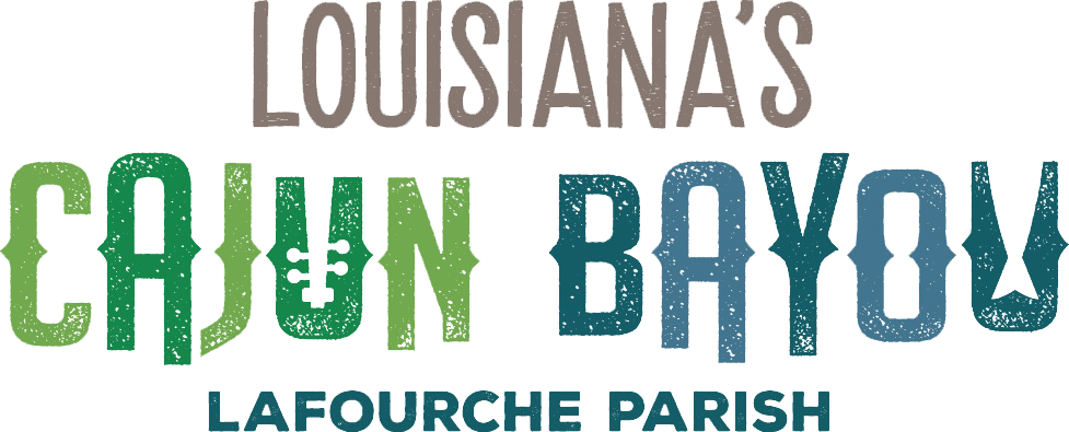 Text reading 'Louisiana's Cajun Bayou Lafourche Parish' with different font styles and colors, including green, blue, and purple.
