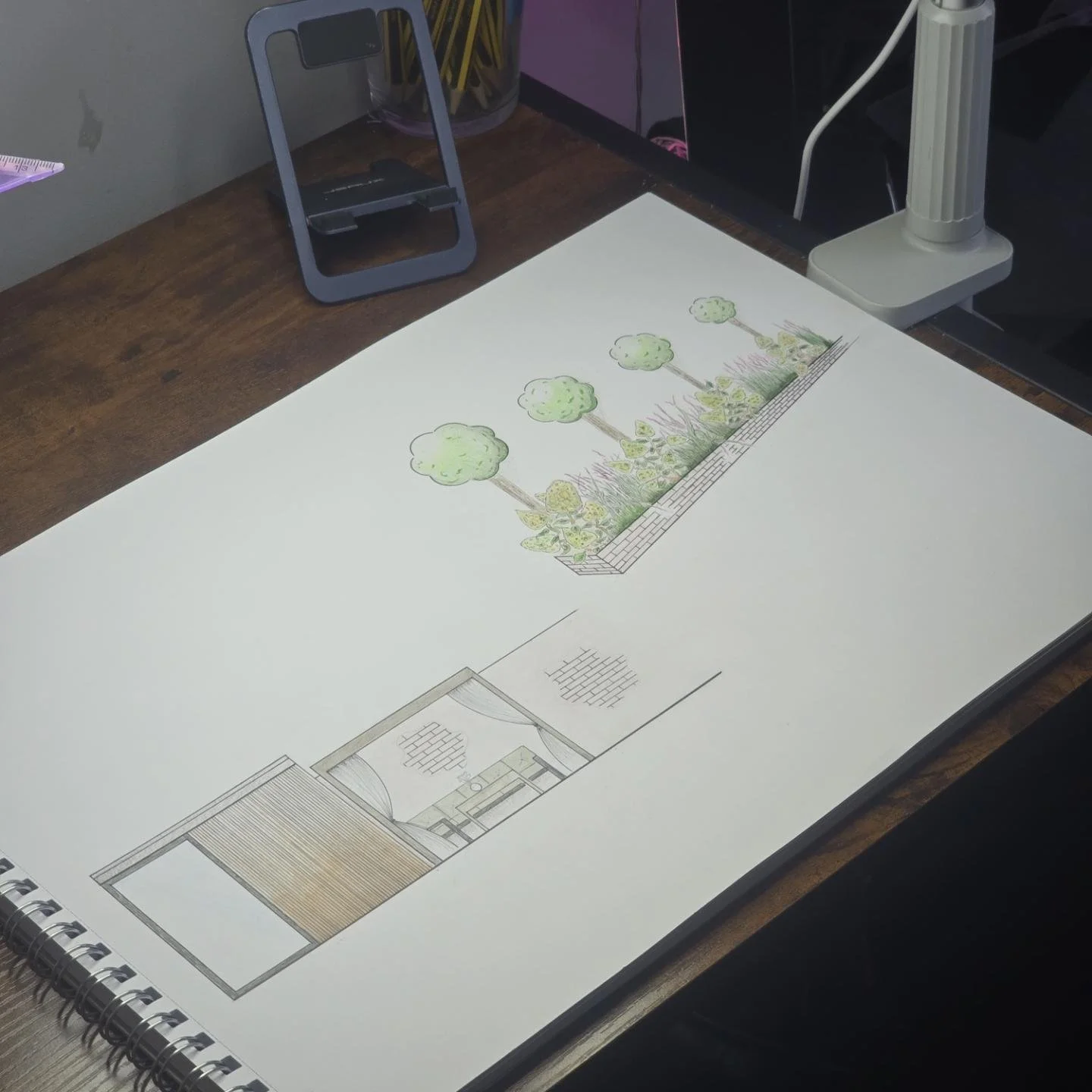 Before it becomes a space, it becomes a drawing.

Exploring scale, structure, materials and planting through hand-drawn elevation &mdash; turning an idea into something that can be understood, refined and eventually built.

Good design doesn&rsquo;t 