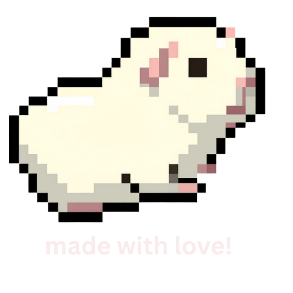 Pixelated illustration of a white guinea pig with pink ears.