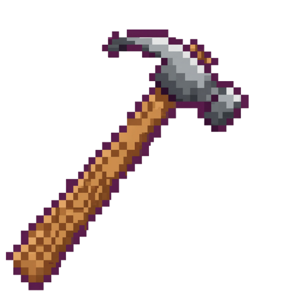 Pixelated image of a hammer with a wooden handle