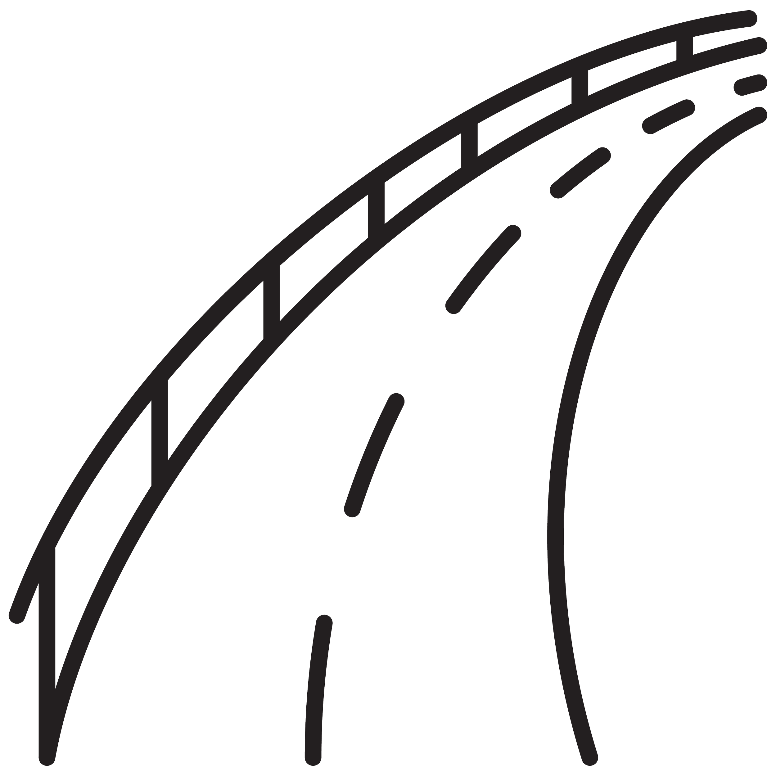 A black outline illustration of a curved metal fence.