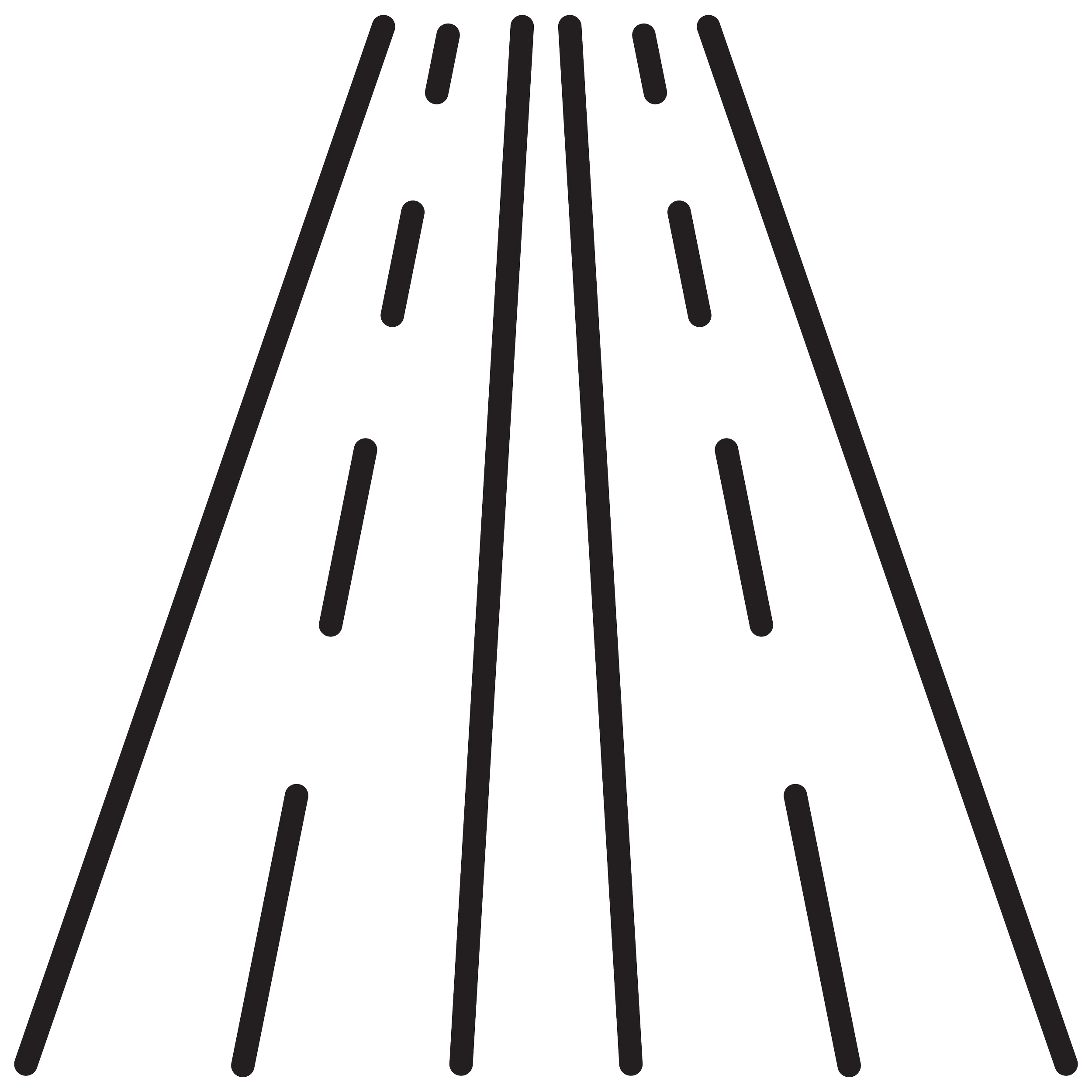 Drawing of black lines representing a shower head and water streams