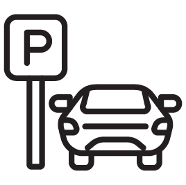 Outline of a parking lot with a car parked at a designated space