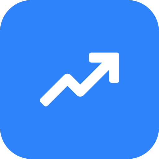 Blue app icon with a white upward trending arrow representing growth or progress.