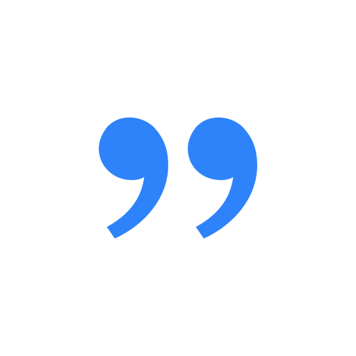 Quotation marks in blue font on a black background.