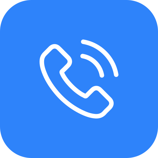 Blue app icon with a white telephone receiver symbol.