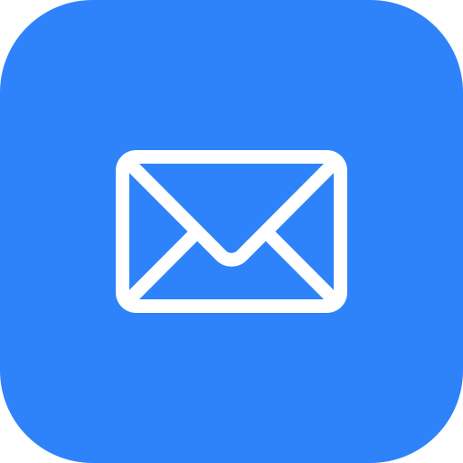 Icon of an envelope on a blue background, representing email or messaging.
