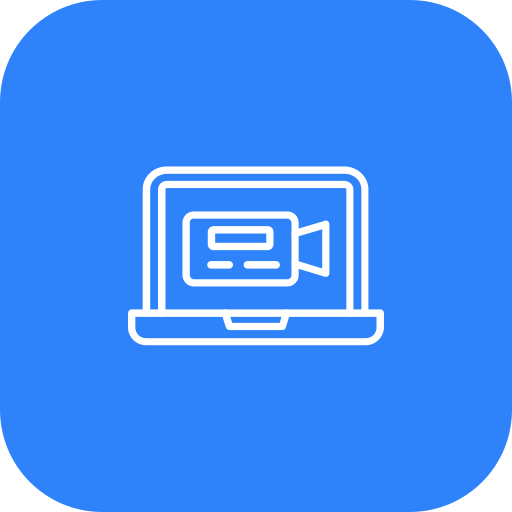 Icon of a laptop computer with a video recording symbol on the screen.