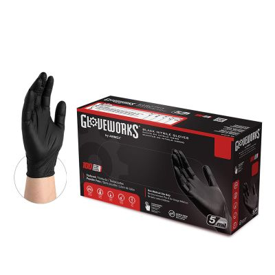 Gloveworks L P/F Textured Black Nitrile Gloves (100 per Box)