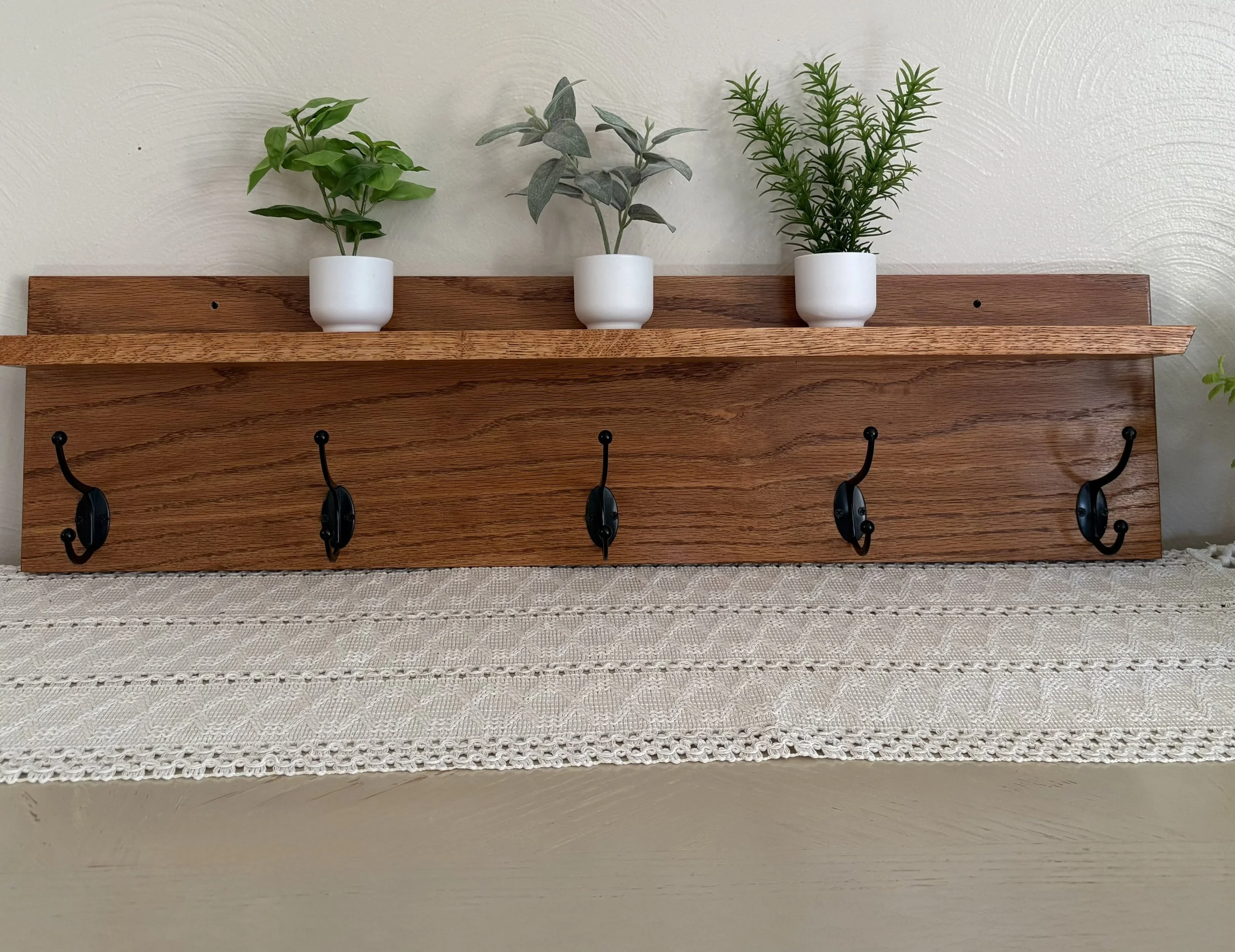 Solid Oak Foyer Coat Rack and Shelf
