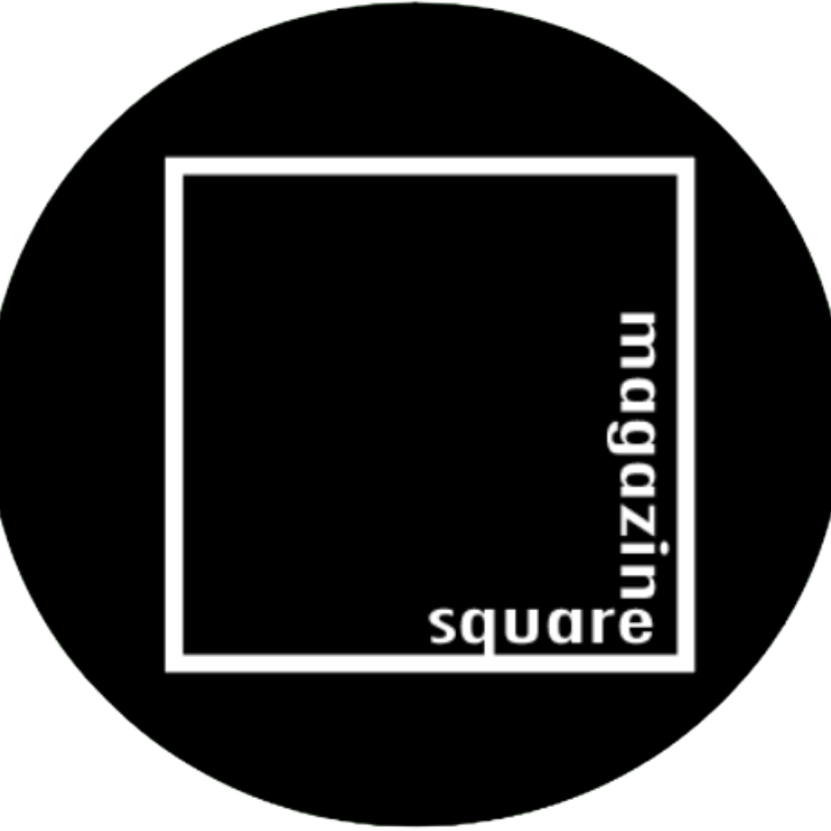 A black circular background with a white square outline and the words "square" and "3in. by 3in." written along the bottom and right sides of the square.