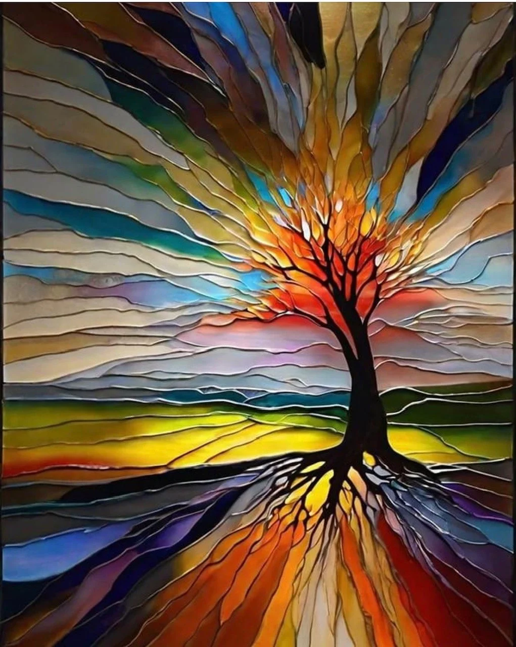 The tree shows lived experience and vibrant color.