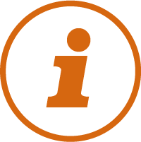 Orange information icon with a lowercase 'i' inside a circle