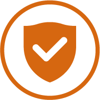 Shield with checkmark inside and circular border, symbolizing security or protection.
