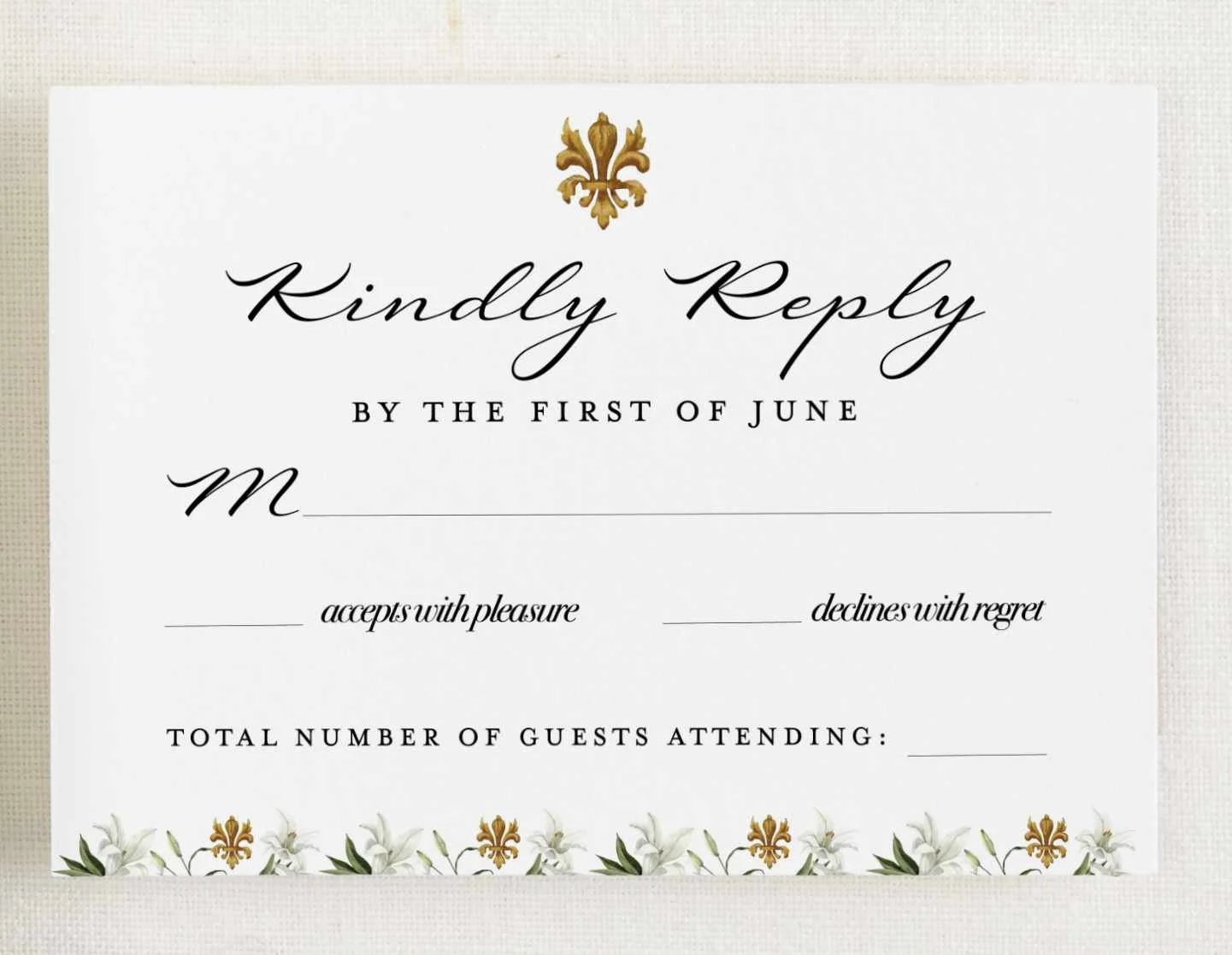 Lilies RSVP Cards and Envelopes - Set of 25 - Digital Printing, 120lb Stock